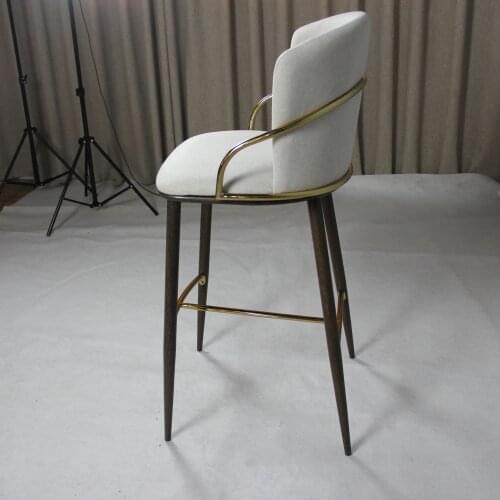 Chinafurniture Modern Bar White Fabric Stainless Steel Gold Polished Foot Bar Chair