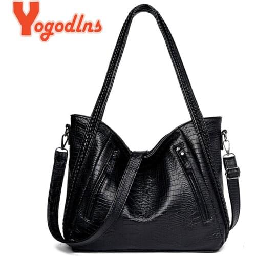 Yogodlns Vintage PU Leather Tote Bag Women Large Capacity Handbags Crocodile Pattern Handle Bag Fashion Lady Shoping Shouler Bag
