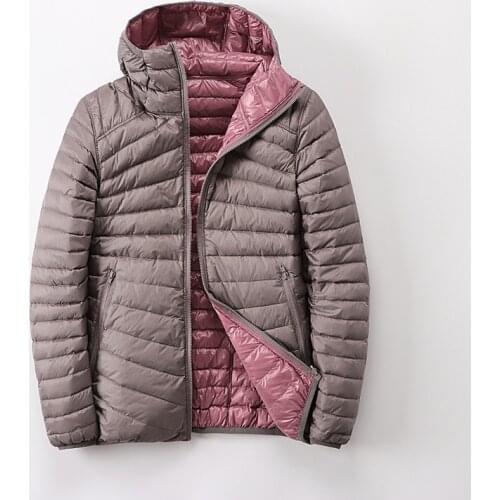 2020 New Autumn Winter Double Side Down Jacket Women Casual Long Sleeve Hoodied Short Coat Ultra Thin Light Duck Down Coat