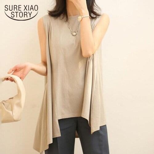 Plus Size Sleeveless Irregular Length Women Pullover Fashion Casual Women shirts Korean Chic O-neck Loose Summer Blouse 12498