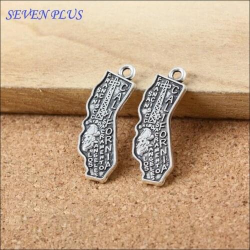 High Quality 50 Pieces/Lot 10mm*28mm Antique Silver Plated American Map Charms California Map Charm For Jewelry Making
