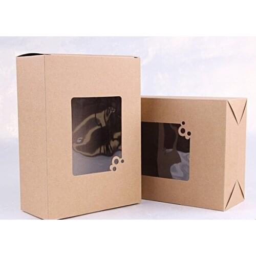 20.5*15*7.5cm Fast shipping . Wholesale Kraft Paper gift Box ,food box with window .DIY packing 100piece\lot