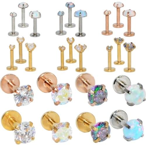 3pcs Surgical Steel Prong Opal Stone Nose Screw Stud Labret Helix Ring Lip Bar Stud Ear Cartilage Earring Piercing Body Jewelry