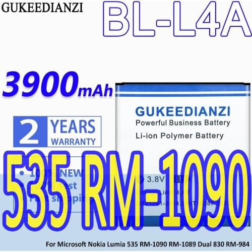 GUKEEDIANZI Battery BL-L4A 3900mAh For Microsoft Nokia Lumia 535 RM-1090 RM-1089 Dual 830 RM-984 BL L4A Lumia535 Dual830