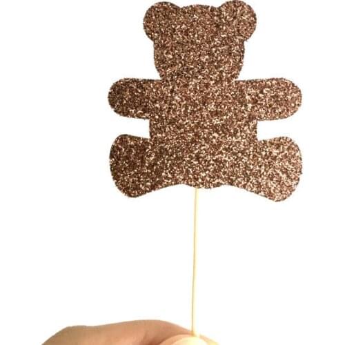 Glitter Bear Cupcake Toppers Food Picks rustic wedding party baby bridal shower birthday cake topper decor