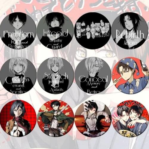 Attack on Titan Japan Cartoon Anime Badge Eren Levi Armin Arlelt Erwin Smith Zoe Hange Hans Jean Kirstein Metal HD Brooch Pin