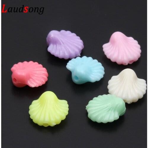 50pcs Candy Color Shell Beads Spacer Beads Loose Acrylic Beads 14mm For DIY Charm Pendant Jewelry Making Necklace