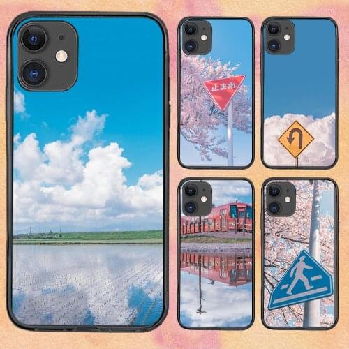 Japan Landscape Pretty For iPhone 11 Case 6 Mini Pro XS Max X XR 11 8 Plus Luxur Soft TPU Airbag Cover 12Pro 11Pro 12Mini