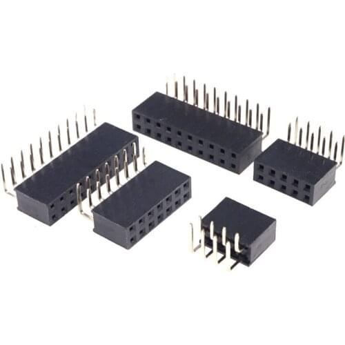 100pcs 2.54mm PCB Female Header Dual Row Sockets through Hole 4 Pin 6 8 10 12 14 16 18 20 24 26 30 40 50 60 80 Pin Right Angle