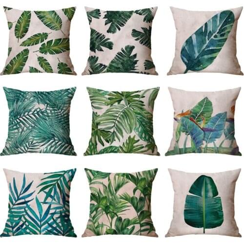 European square 45 * 45 cushion cover wholesale tropical rainforest green plant flax pillow cover popular home sofa cushioncover