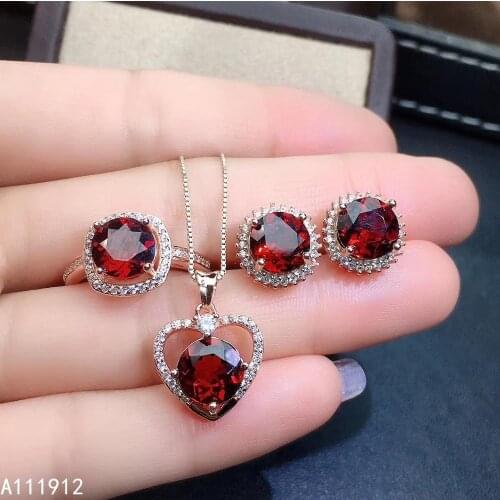 KJJEAXCMY fine jewelry natural garnet 925 sterling silver new women pendant necklace ring earrings set support test classic