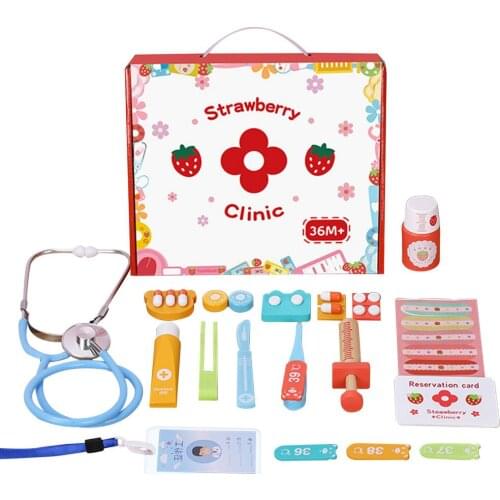 Simulation Medicine Box Childrens Toy Set Baby Play House Toys Dentist Syringe Heartbeat Wooden Toy Gift Kit