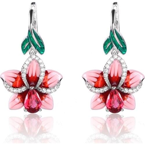 Beautiful Pink Enamel Flower Small Earrings French Hook Womens Earrings Party Holiday Earrings Jewelry drop women earrings