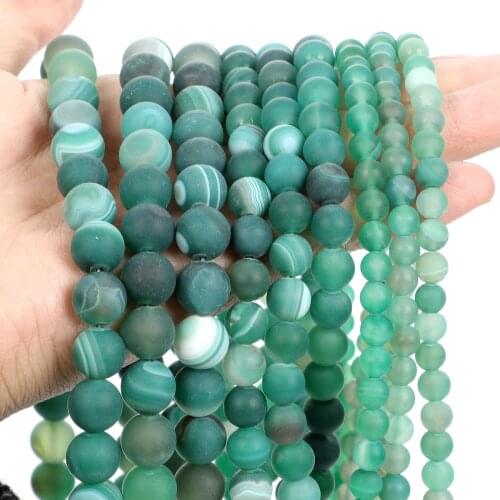 Frosted Green Stripe Agates Natural Stone Beads Round Spacer Loose Bead For Jewelry Making Bracelets Necklace DIY 4/6/8/10/12MM