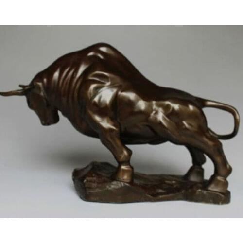 Copper brass decor Brass Statue wholesale 13.8" Pure brass Copper wealth Money cow OX Bull Art Statue aquarium patches