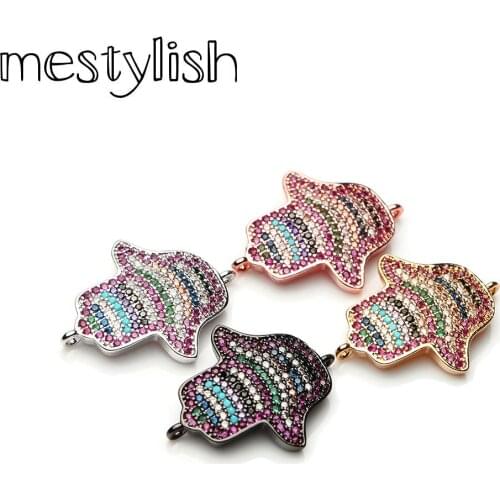 Mestylish Micro Inlay cubic zirconia fatima hamsa hand connectors suitable for necklaces jewelry manufacturing DIY accessories