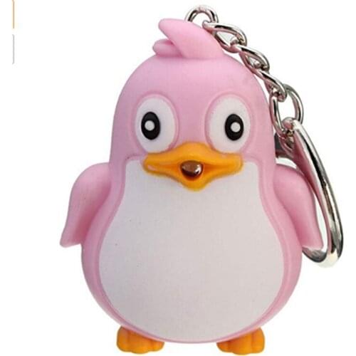 Cute Pink Penguin Keyring LED Torch With Sound Light Keyfob Kids Toy Gift Fun Animal Keyholder Fashlight Keychain Accessories