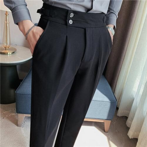 Mens Business Dress Pant 2021 Autumn Solid Color Temperament Trousers Casual Slim High Waist Wedding Suit Pants Male Clothing