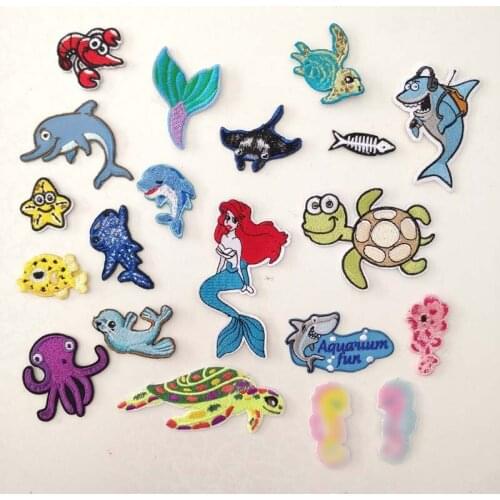 20pcs/lot Embroidery Patches Clothing Decoration Accessories Sea Turtle Mermaid Shark Dolphin Diy Iron Heat Transfer Applique