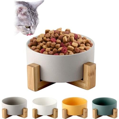 Non-slip Wooden Stand Cat Bowl Dog Water Feeder Bowl Cat Kitten Drinking Fountain Food Dish Pet Bowl for Cats Dogs Pet Supplies