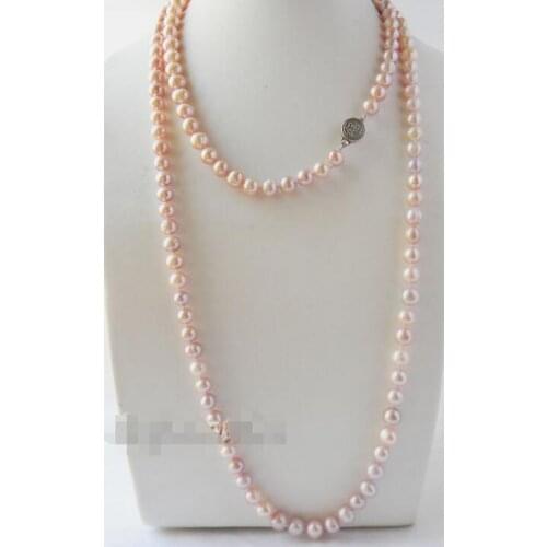 New beautiful 50" 10mm Round Lavender Freshwater Pearl Silver Necklace earring set