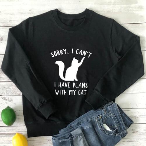 I Have Plans With My Cats Sweatshirt New Arrival Womens Funny Casual 100%Cotton Long Sleeve Tops Cat Lover Life Tops