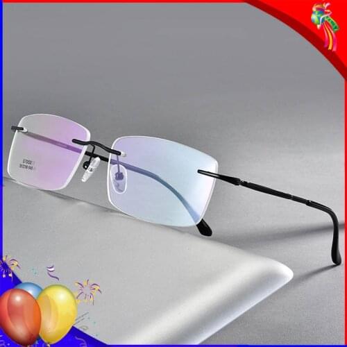 Rimless Prescription Glasses Frame For Men Myopia Glasses Shortsighted Eyeglass Frame Rectangular Alloy Optical Eyewear Frame Wo
