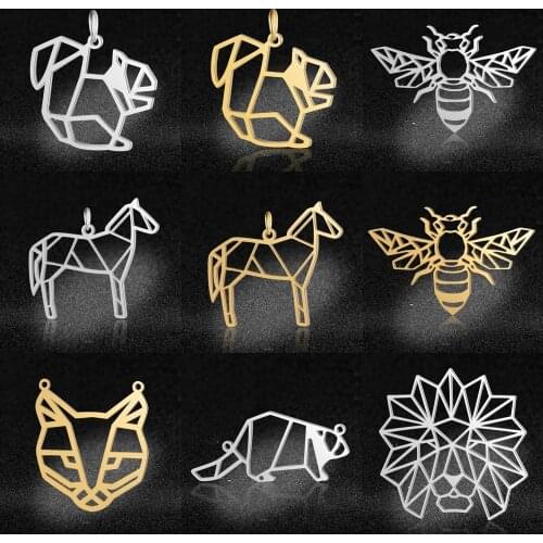 5pcs/lot Geometric Animal Bee Squirrel DIY Charms Wholesale 100% Stainless Steel Pendant Horse Lion Beaver Connectors Charm