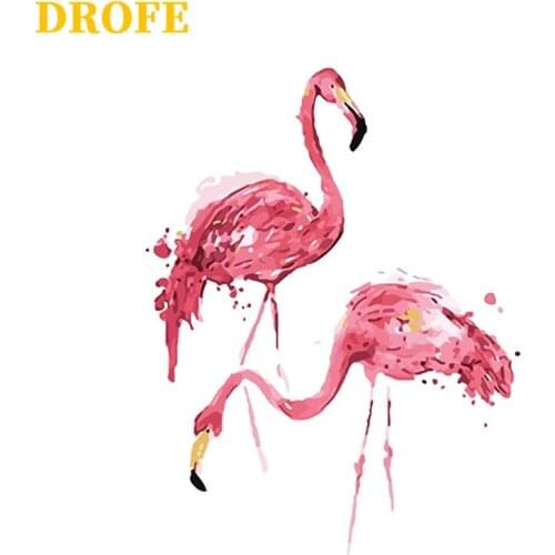 Frame DIY Painting By Numbers Kits Red Flamingos Animals Modern Wall Art Picture Painting & Calligraphy For Home Decor