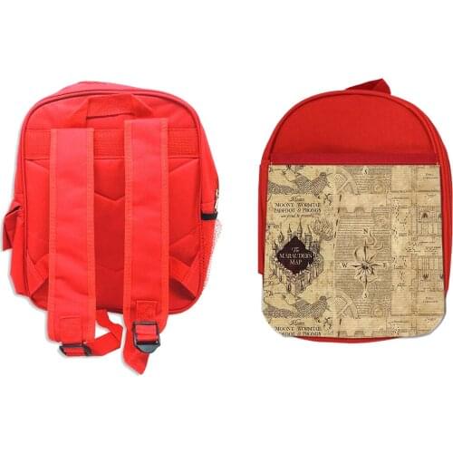 MERCHANDMANIA backpack red map MEDIEVAL magic wizard glasses for school material Children child girl personalized
