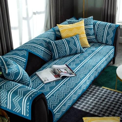 Blue Strips Sofa Towel Simplicity Cotton Linen Sofa Set Modern Geometric Sofa Cover Non-slip Cushion Pillowcase Slipcover E5