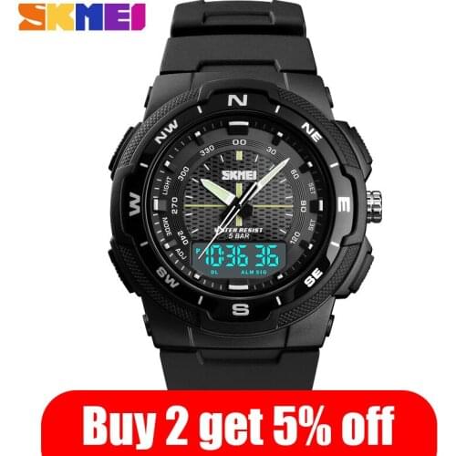 SKMEI Dual Display Sports Watch Men Wristwatches Japan Quartz Digital movement 3 Time Chronograph Male Clock relojes para hombre
