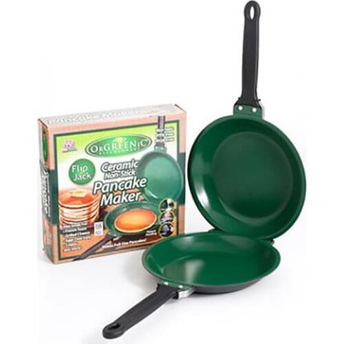 Double Side Frying Pan Green Non-stick Flip Frying Pan with Ceramic Coating Pancake Maker for Household Kitchen Cookware Wok