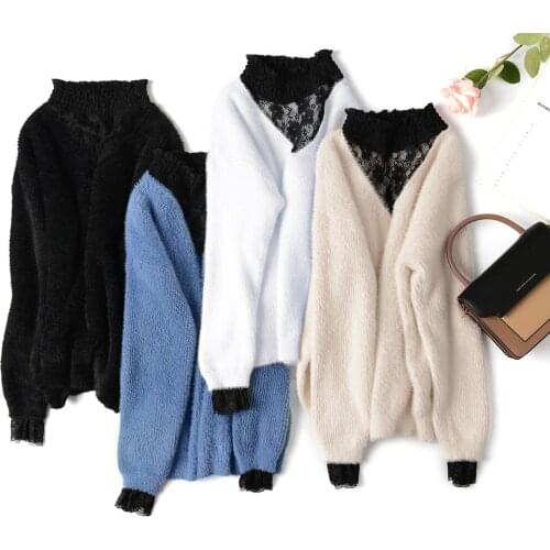 Quality Winter Sweater Women Lace Thick Knitted Sweater 2020 Korean New long Sleeve Turtleneck Loose Pullovers wool