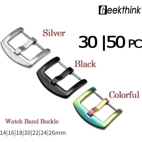 30 /50pc14 16 18 20 22 24 26mm Universal Watchband Strap Clasp Watch Band Metal Buckle Black Color Stainless Steel Accessories