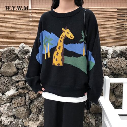 WYWM Kawaii Cartoon Animal Printed Sweater Women Korean Loose Cute Pullover 2021 Fall Winter Long Sleeve Warm Female Clothes