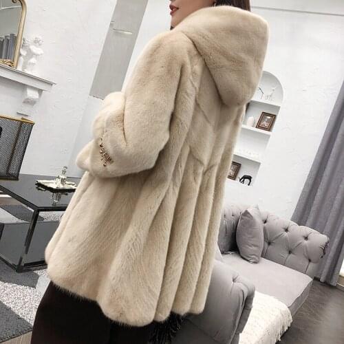 2020 womens Winter Marten Overcoats Whole Mink fur jacket Womens Mid-Length Hooded Imported Real natural genuine Mink Fur Coat