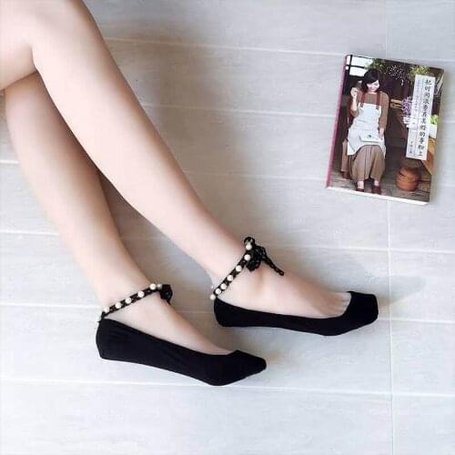 Q 1 Pair womens Invisible Socks Anti-slip Thin Boat Socks Simulated Pearl WomenCasual Socks Cotton Summer Supplies