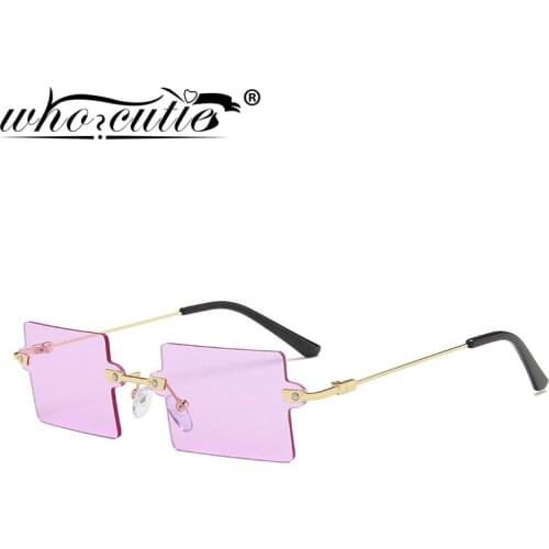 WHO CUTIE Vintage Women Sunglasses 2020 Brand Design Square Frame Rimless Steampunk Sun Glasses Shades Lady Female Purple S357