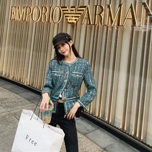 French Style Small Fragrance Coat Womens Autumn and Winter 2021 New Short Fit Retro Style Woven Tweed Top