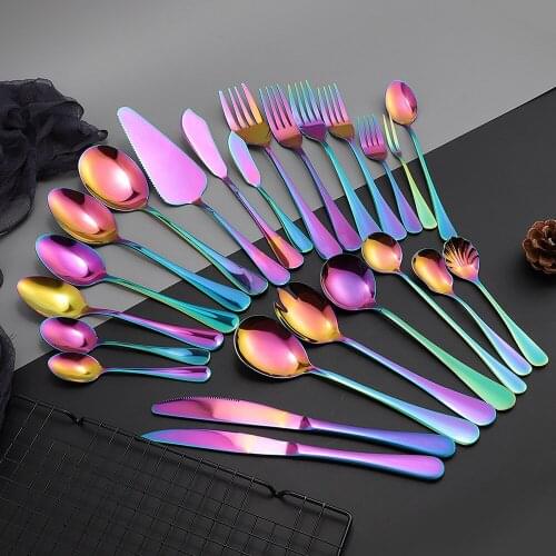 Spoon Rainbow Stainless Steel Cutlery Set 1Pc Kitchen Tableware Set Mirror Salad Spoon Fork Knife Set Dinnerware Dropshipping