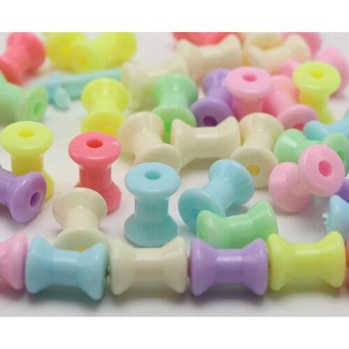 100pcs Mixed Pastel Color Acrylic Thread Spool Shape Tube Beads 12X9mm