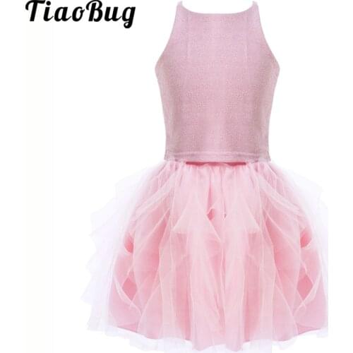 2Pcs Kids Girls Stage Performance Ballroom Lyrical Ballet Dance Costumes Crop Top and Skirt Set