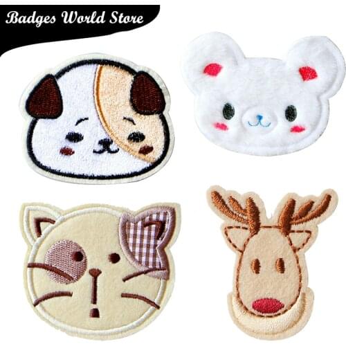 3D Colorful Dog Cat Deer Bear head Patch for Clothing Iron on Embroidered Sewing Applique Cute Sew On Fabric Badge DIY Apparel