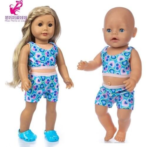 43cm Baby Doll Blue Swim Clothes pants little Girl Gift 18 Inch American Og Girl Doll Bikini Set