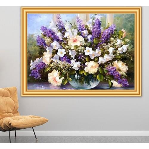 5D Diamond Painting Full Square Flowers Kits Diamond Embroidery Lilac Flowers Mosaic Wall Art Home Decoration Gift