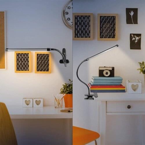 8W LED Clip on Desk Lamp Light with 3 Modes 2M Cable Dimmer 10 Levels Clamp Metal Table Lights