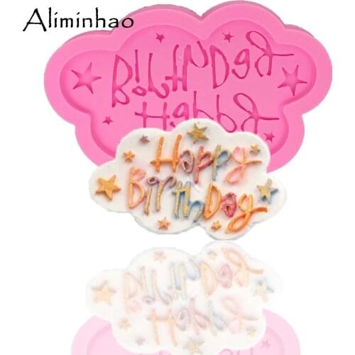 B1290 Happy birthday letter form star DIY silicone mold fondant cake decorating tools chocolate mould cake dessert bakeware
