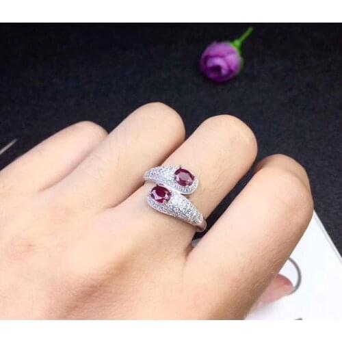 Free Shipping Natural real ruby Ring 925 sterling silver Free shipping Gemstone 4*5mm 2pcs
