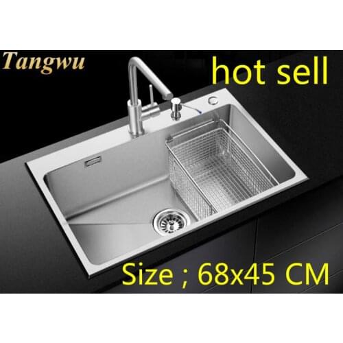 Free shipping durable kitchen sink 1 mm thick Standard food grade 304 stainless steel single slot hot sell 680x450 MM